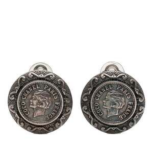 Chanel coin motif round earrings, vintage, 96A hallmark, black metal, women's.